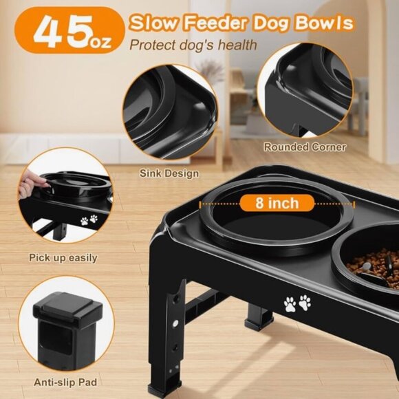 Adjustable Elevated Slow Feeder Dog Bowl Stand 4 Heights - Picture 3 of 8